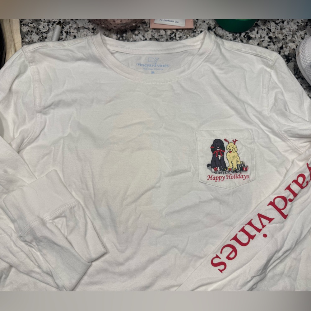 Holiday Vineyard Vines White Long Sleeve Womens Tee with Graphic goldendoodles